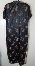 Vtg ESME Cheongsam Qipao dress multi color floral long asian chinese dress Sz42