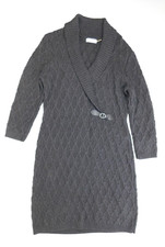 Calvin Klein Womens Cable Knit Sweater Dress Size L Gray