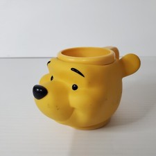 Vintage Winnie The Pooh Vinyl Child  s Mug Cup 3D Plastic Disney Yellow Head