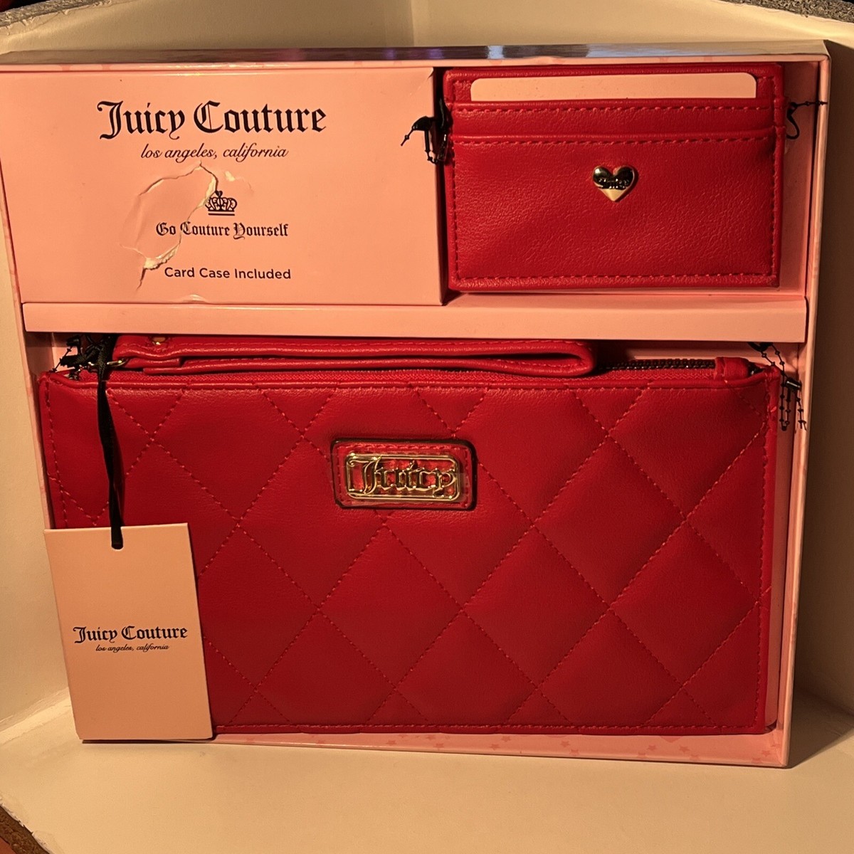 Juicy Couture Wristlet & Card Case Wallet Duo 2 Piece Gift Box Set