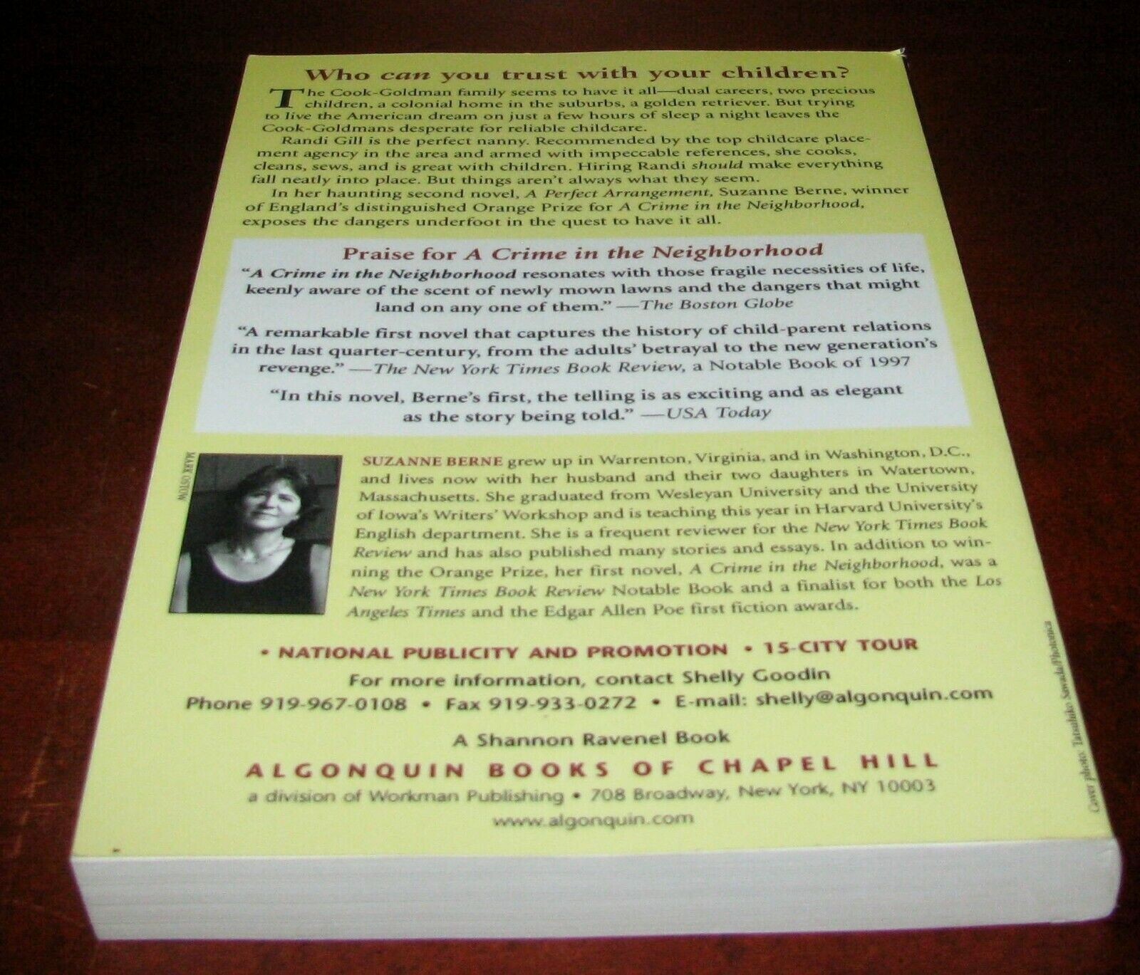 A Perfect Arrangement ARC Suzanne Berne Uncorrected Proof 1st Ed Paperback