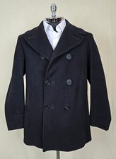 Vintage Navy DSA Wool Kersey Pea Coat Mens 38 Double Breast Navy Blue