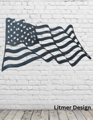 Wavy American Flag metal sign 20in by 12in made out of 14 gauge metal