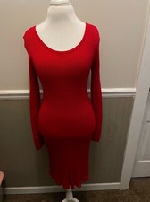 Womens Large SAY WHAT? Red Sweater Dress Fitted Ribbed