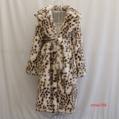 Women's Jackets Faux Fur Long Lapel Belted Faux Mink Fur Trench Coats Outwear Sz