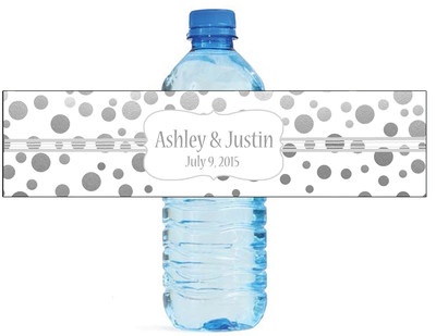 Silver Confetti n White wedding anniversary Engagement party Water Bottle Labels