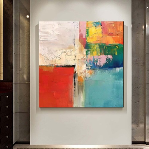 Blue Abstract Oil Painting Thick Textured Hand Painted On Canvas Wall Art Orange - Bild 3 von 4