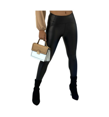 Damen schwarze Kunstleder-Leggings glänzend nass aussehen schmale Push Up Lederhose
