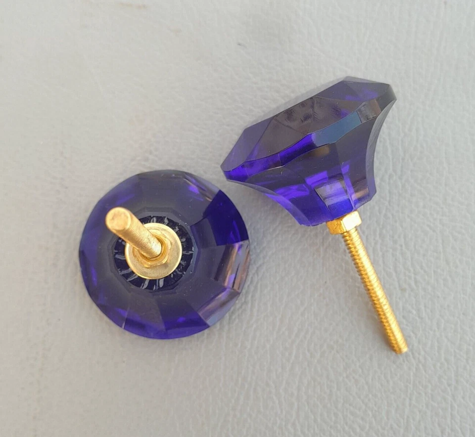 De colección Azul Cobalto Victoriano Corte Diamante Vidrio Cajón Perilla Tirador 1.6" Juego 2PC Foto 2 de 4