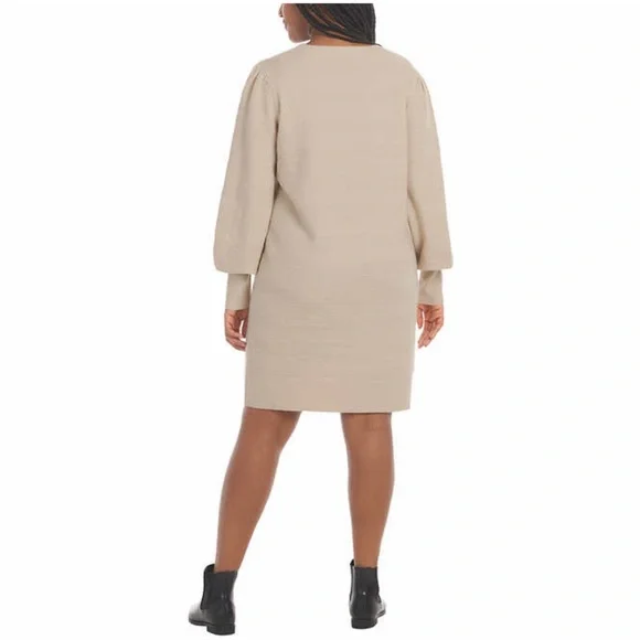 NWT Dalia Women's Knit Long Sleeve Sweater Dress Beige Size XS $60