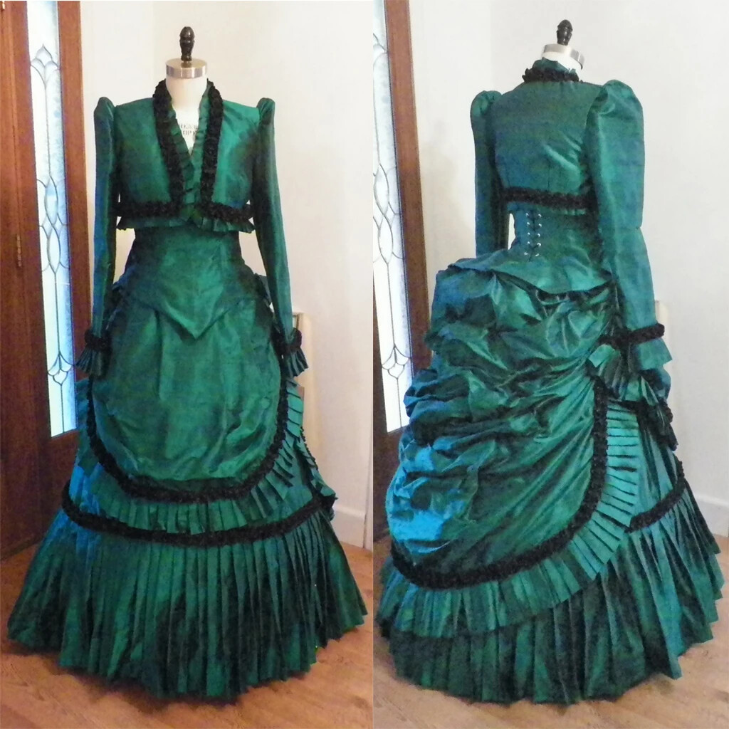 Victorian Green Bustle Ball Gown Dress Victorian Duchess Walking Vintage  Dress | eBay