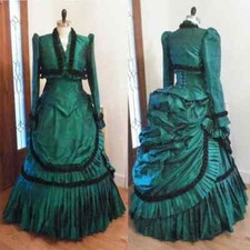 Victorian Green Bustle Ball Gown Dress Victorian Duchess Walking Vintage Dress