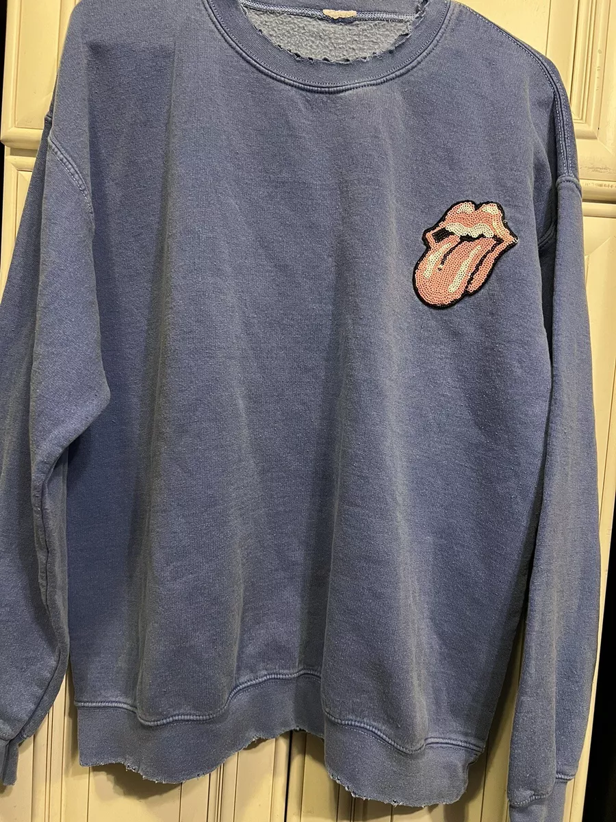 MADEWORN Distressed Rolling Stones Sequins Sweatshirt Sz M