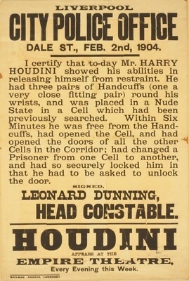 Houdini Escape Artist Testimonial - Vintage Poster - 5 x 7 inch Print
