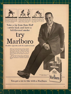 1960 Vintage Marlboro King Size Soft Pack Filter Cigarettes Sam Huff Print  Ad Z1