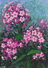 Phlox Original Acrylic Painting 7"x5" Purple Flowers Hand Painted Artwork