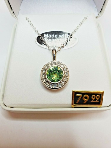 Crystals From Swarovski Halo Necklace In Rhodium Overlay August Peridot Green - Picture 2 of 3