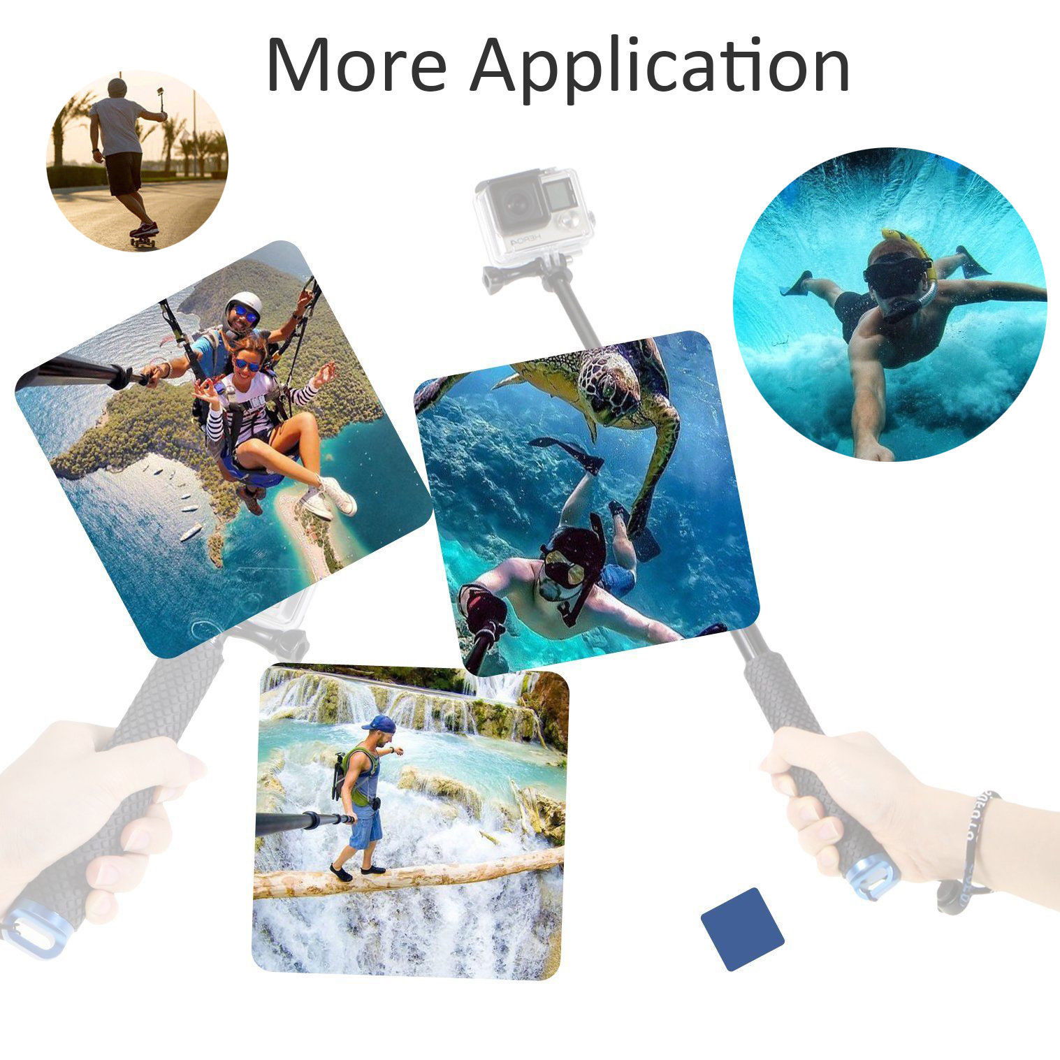 36" Selfie Stick Hand Grip Extension Pole for GoPro Hero 10 9 8 7 6 5 4 3+ 3 2 1
