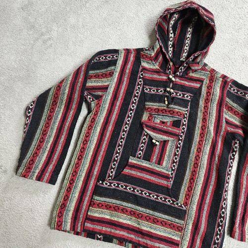 Baja Hoodie Nepal Cotton Size M Medium Multi-colour Gheri Weave Woven - Picture 2 of 22