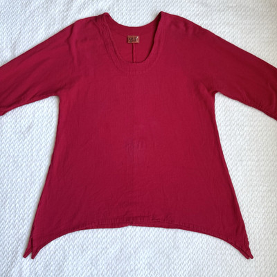 Oh My Gauze Arty Blouse Ruched Sleeves Tunic S M Red Cotton Boho Lagenlook 