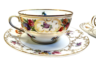 Schumannシューマン、ババリアドレスデンフラワー Vintage 1920s Schumann Bavaria Dresden Flowers Tea Cup & Saucer