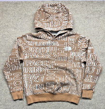 North Face Hoodie Boys M 10 Tan White Logo