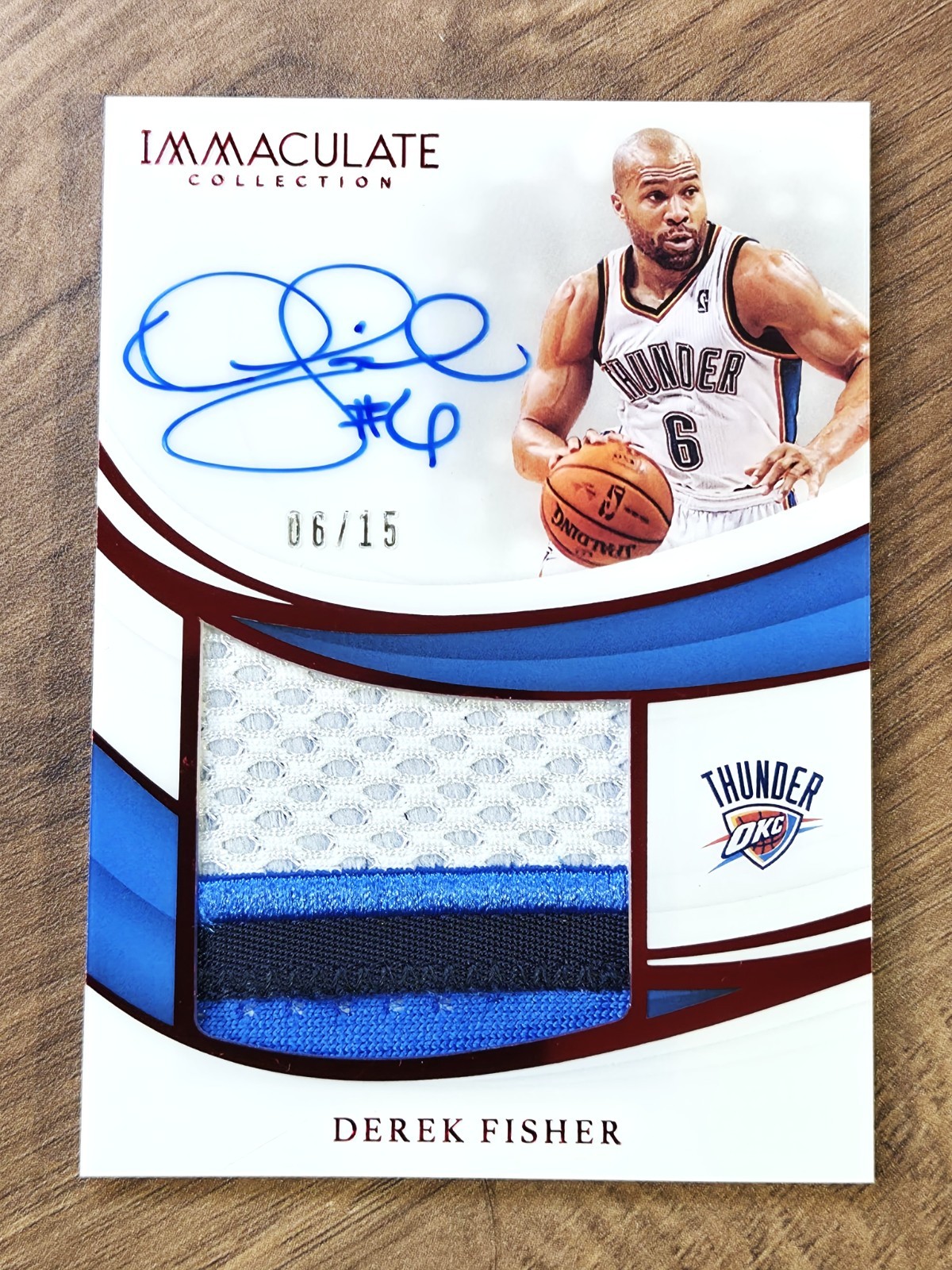 2018-19 Panini Immaculate Collection Derek Fisher 3-CLR Patch Auto 06/15 JSY # view 1