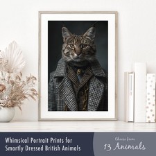 Smartly Dressed British Animal Portrait ? Funny Whimsical Wall Art Print