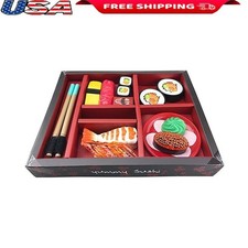 Sushi Dinner Bento Box 21pcs Cutting Food Set Pretend Play W/ Accessories Black