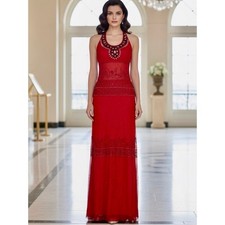 Red hand Beaded Evening Gown - Women Dresses. Stretch fabric Attitudes by Debra
