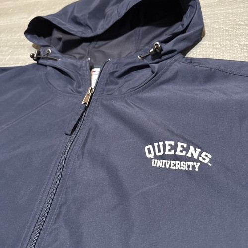 Queens University Pullover Champion Windbreaker Blue Mens XL Hooded 1/4 Zip Coed - Picture 4 of 15