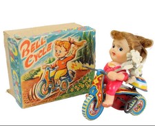 Suzuki Japan 1950's Girl on Tricycle Carrying Flowers with Box