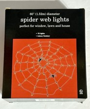 Spider Web Halloween Light Set NIB 70 Lights 2 Spiders Indoor/Outdoor 60" Diam.