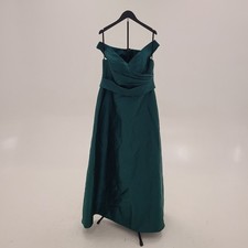 Alfred Sung Hunter Green Off the Shoulder Satin Twill Gown Size 16, $239 D811