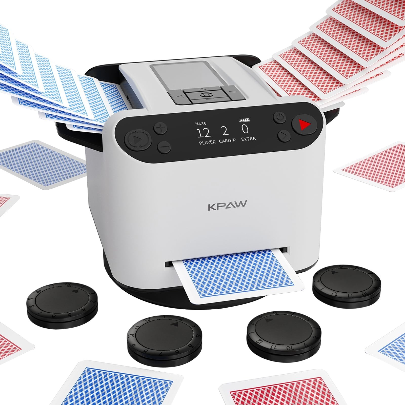 KPAW 2-in-1 Automatic Card Shuffler & Dealer + 4 Remote - for Poker, UNO