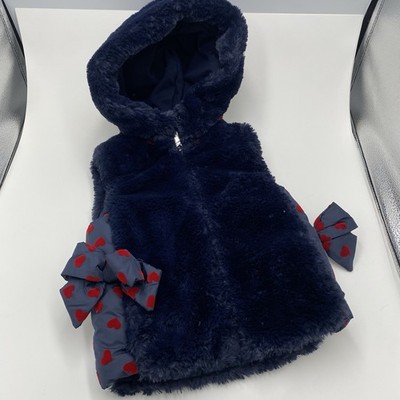 Lapin House Girls Toddler Faux Fur Gilet Vest Navy Blue Red Hearts 2 Ans US 2T