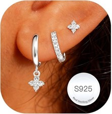 AVOTTO 3 Pair Sterling Silver Stud Hoops Earrings for Women Hypoallergenic 14K 