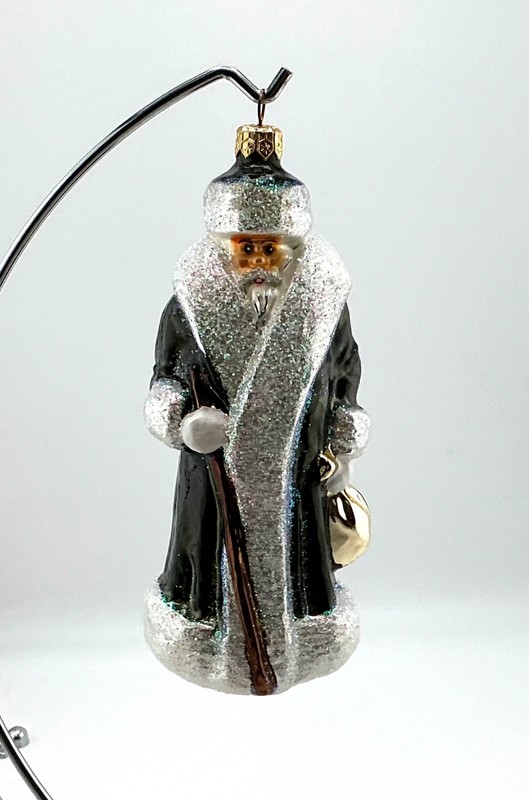 RADKO BLACK RUSSIAN SANTA GLASS CHRISTMAS ORNAMENT  91-112-5