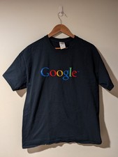 Vintage Y2K Google Original Logo Rainbow Tech Nerdy Geek Black Large T-Shirt