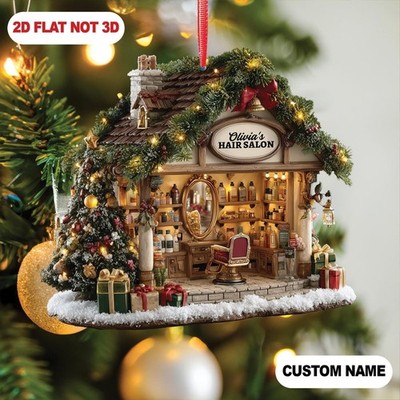 Custom Name Hair Salon Store 2D Flat Not 3D Ornament   Personalized Mini
