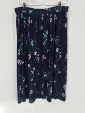 90s The Villager Skirt Womens Medium Blue Floral Pleated Stretchy Knee Length