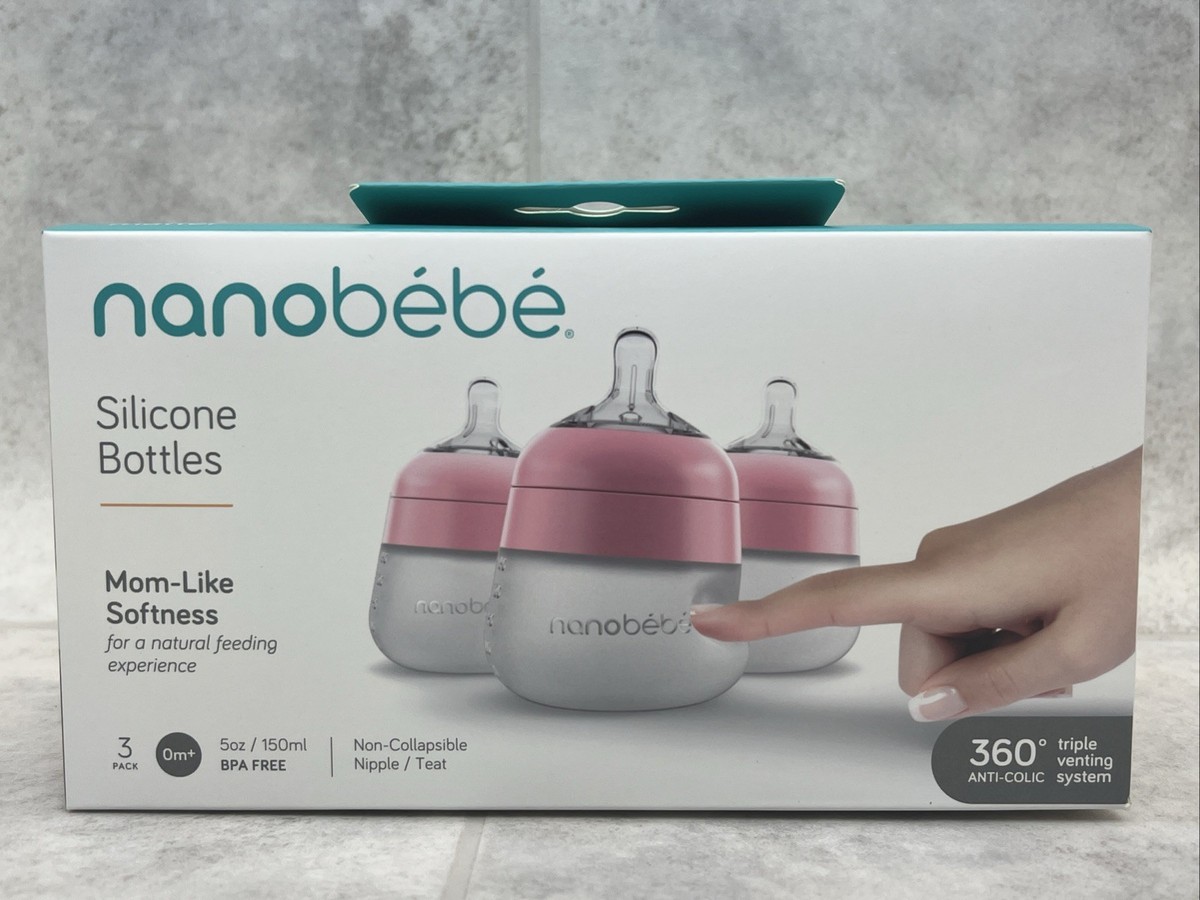 nanobebe Silicone Baby Bottle Set Of Pink 5oz Anti-Colic