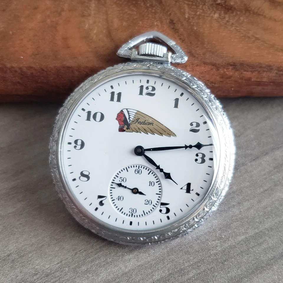 1923 Elgin Antique Pocket Watch w/ Indian Motorcycles Logo, Size 12 Case, Clean - Image 4 of 4