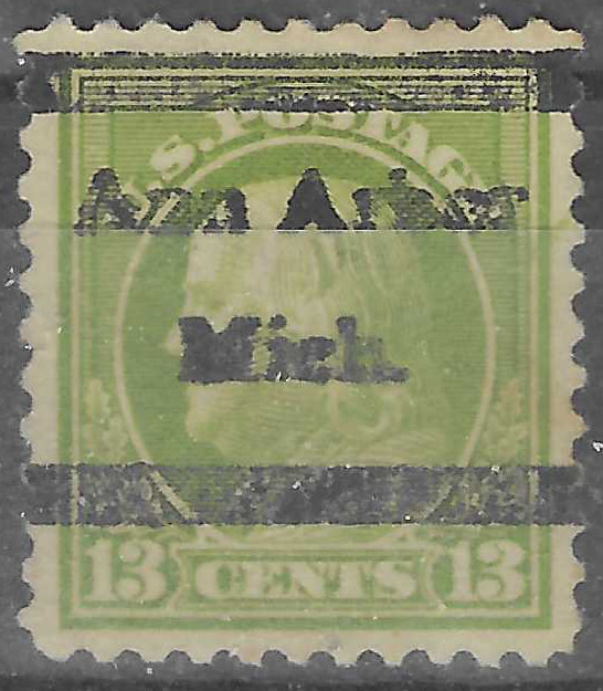 MICHIGAN PRECANCELS, 13c APPLE GREEN, ANN ARBOR, TYPE L-1 E