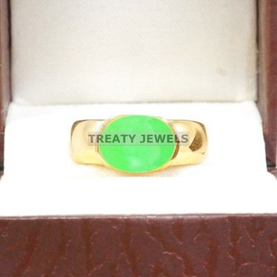 Jade Oval Cut With 14k Yellow Gold  Ring For Men's #B161 #