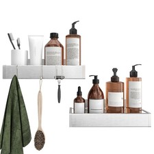 Bathroom Adhesive Shower Caddy Basket Shelf with Hooks, No Drilling Removable...