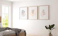 Set of 3 Framed - ready to hang - Minimalist Floral Triptych –  50 X 70
