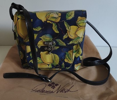 Patricia Nash Leandra Flap Crossbody Positano Lemon Navy Blue Leather With Dust