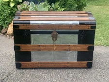 1800’s Rare Zinc Antique Victorian Dome Top Steamer Trunk W/key.
