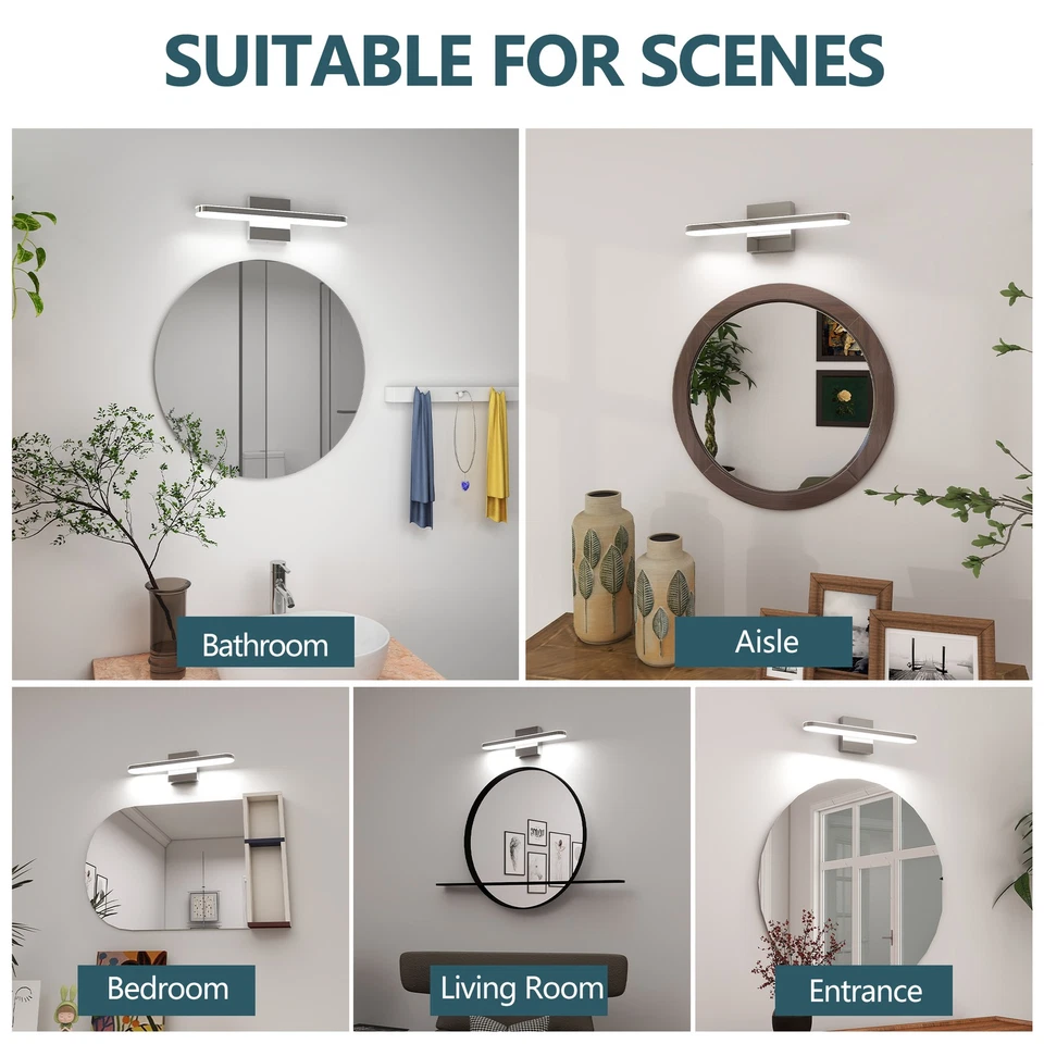 16-дюймовый светодиодный светильник для туалетного столика зеркало для ванной хром настенное бра регулируемая яркость крепление - Изображение 4 из 4